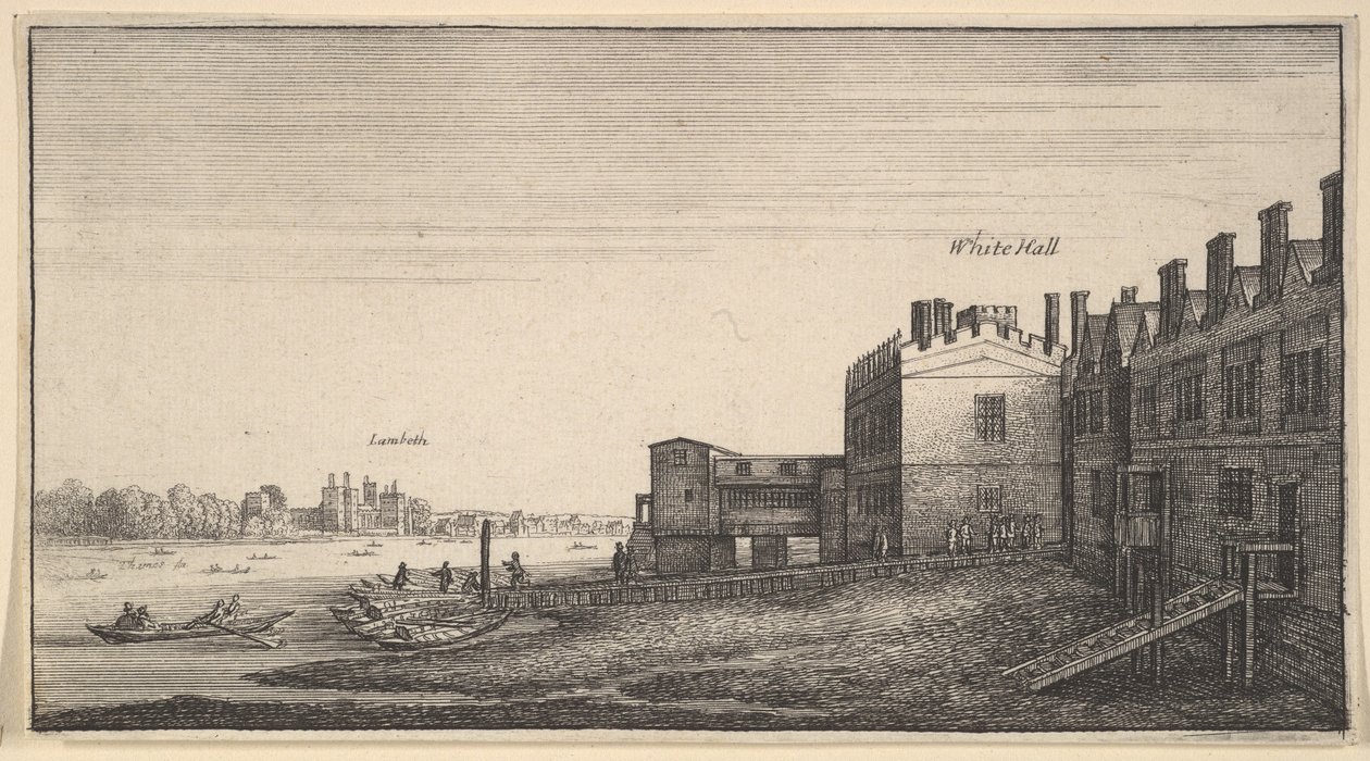 Näkymä Lambethin palatsista joelta Whitehall Stairsissa, 1625-77. tekijältä Wenceslaus Hollar