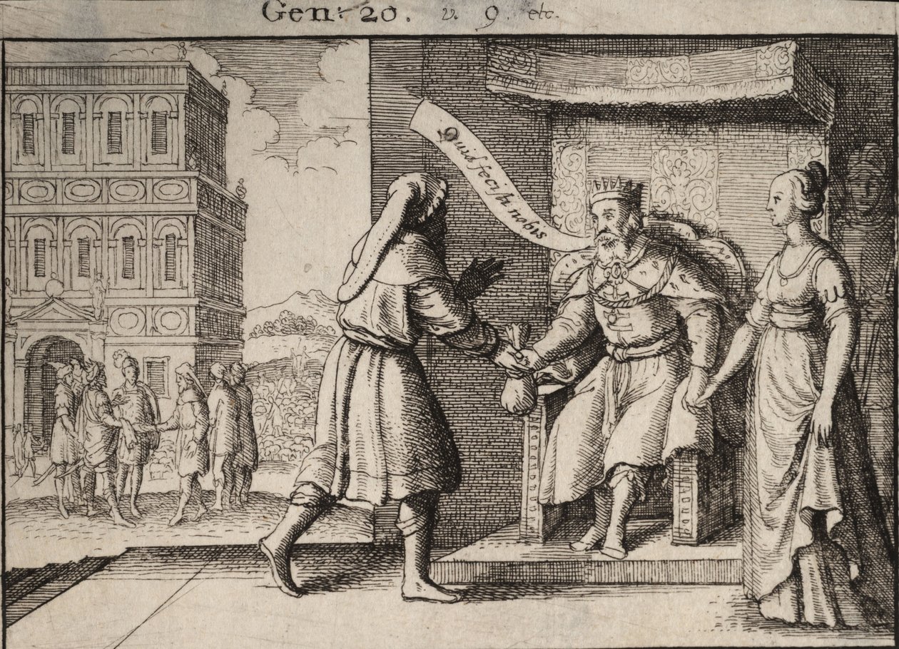 Abimelek nuhtelee Abrahamia. Valtio 1 tekijältä Wenceslaus Hollar