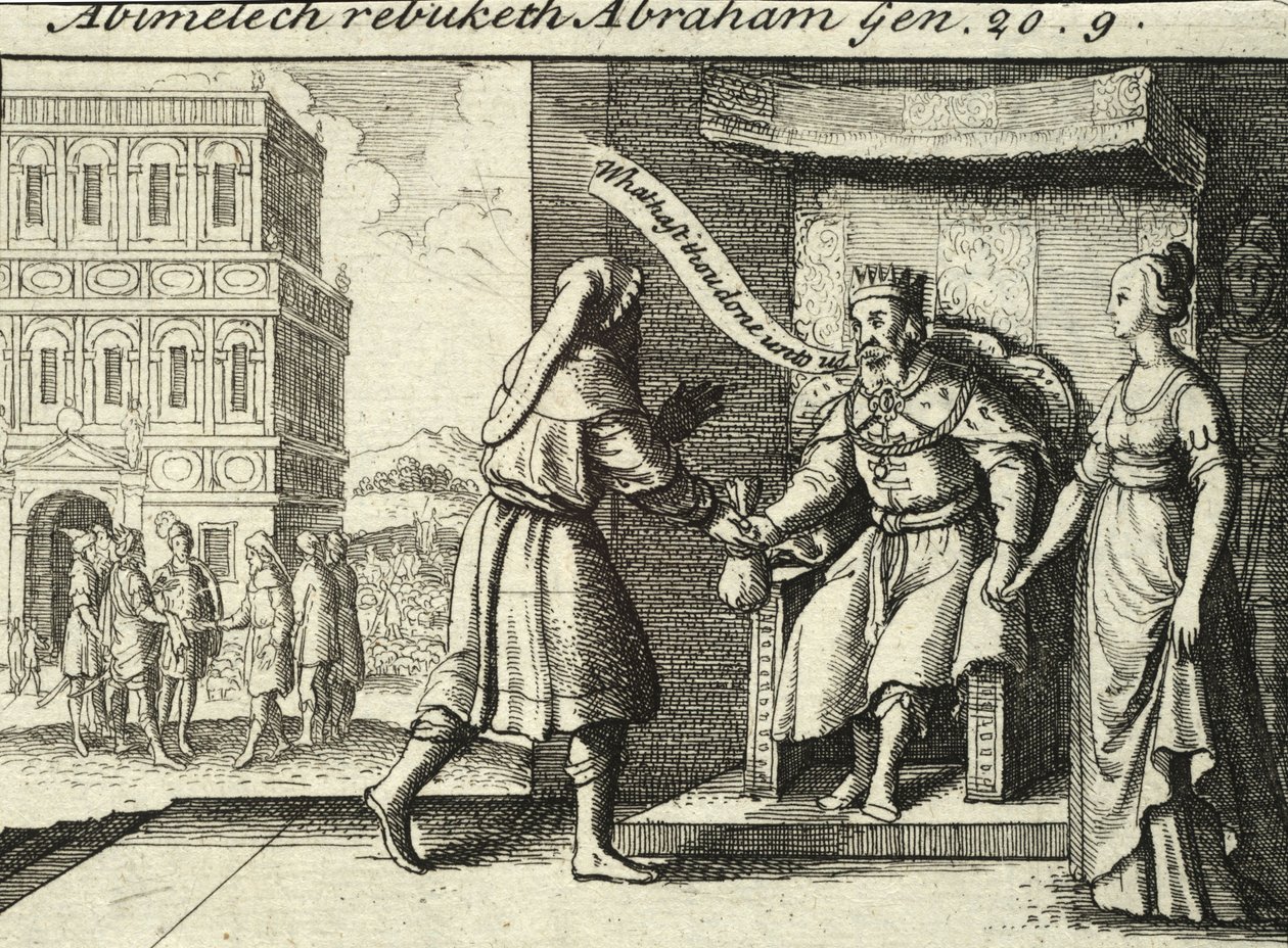 Abimelek nuhtelee Abrahamia. Valtio 2 tekijältä Wenceslaus Hollar