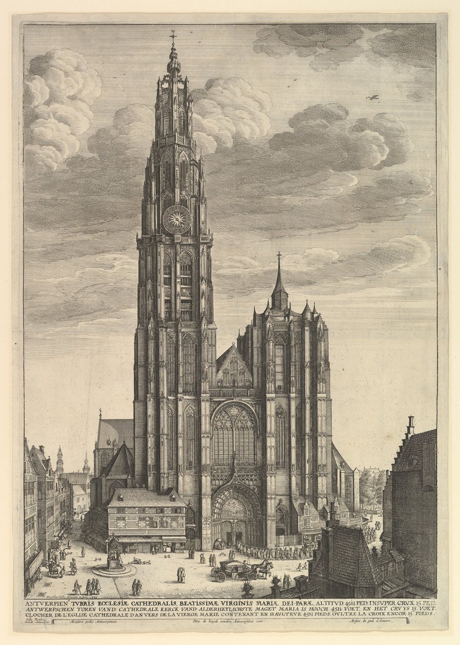 Antwerpenin katedraalin esite Tvrris Ecclesiæ Cathedralis, 1625-77 tekijältä Wenceslaus Hollar