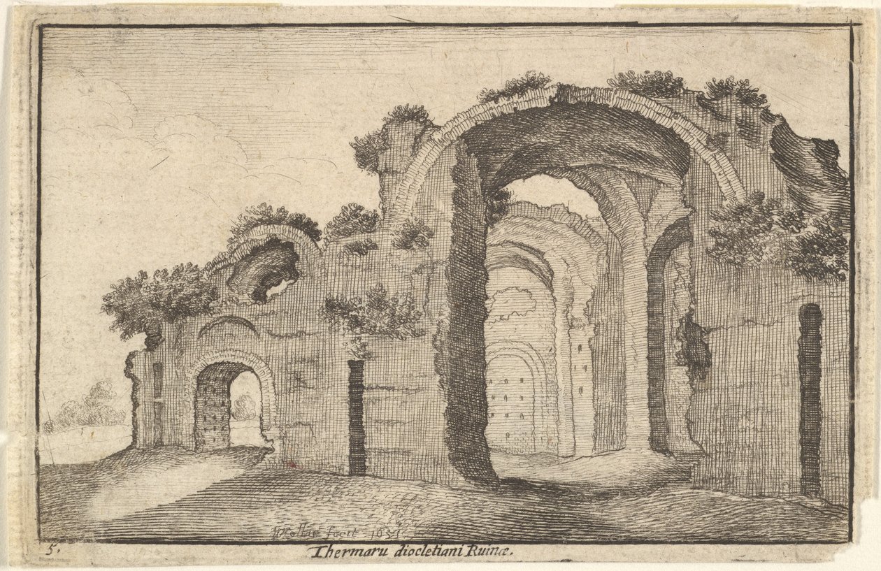 Diocletianuksen kylpylät, Rooma, 1600-luku. tekijältä Wenceslaus Hollar