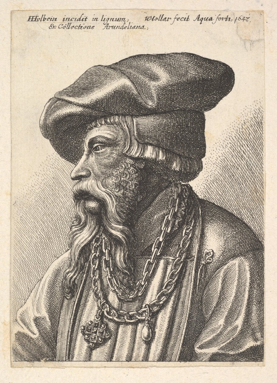 Parrakas mies ketjukaulakorulla, 1647. tekijältä Wenceslaus Hollar