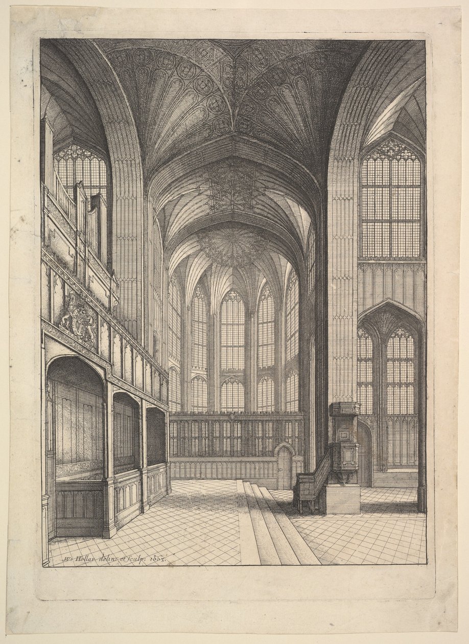 Brayn kappeli Pyhän Yrjön kappelissa, Windsorissa (Elias Ashmolen teoksesta "Jaloimman sukkanauharitarikunnan perustaminen, lait ja seremoniat", Lontoo 1672) tekijältä Wenceslaus Hollar