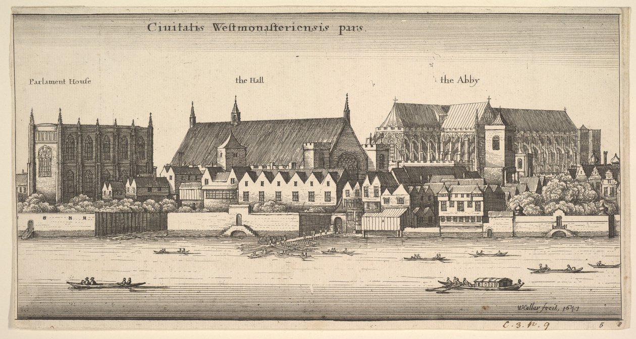 Osa Westminsterin kaupunkia, Westminster joesta, 1647. tekijältä Wenceslaus Hollar