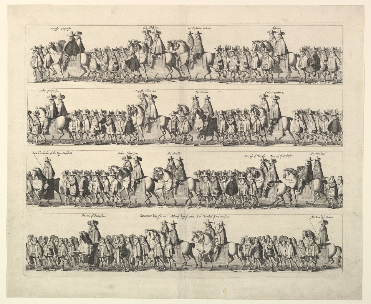Kaarle II:n kruunauskulkue Lontoon läpi, 1662. tekijältä Wenceslaus Hollar