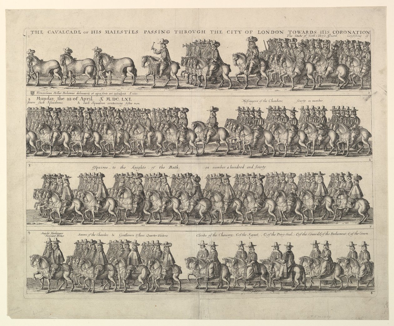 Kaarle II:n kruunauskulkue Lontoon läpi, 1662. tekijältä Wenceslaus Hollar