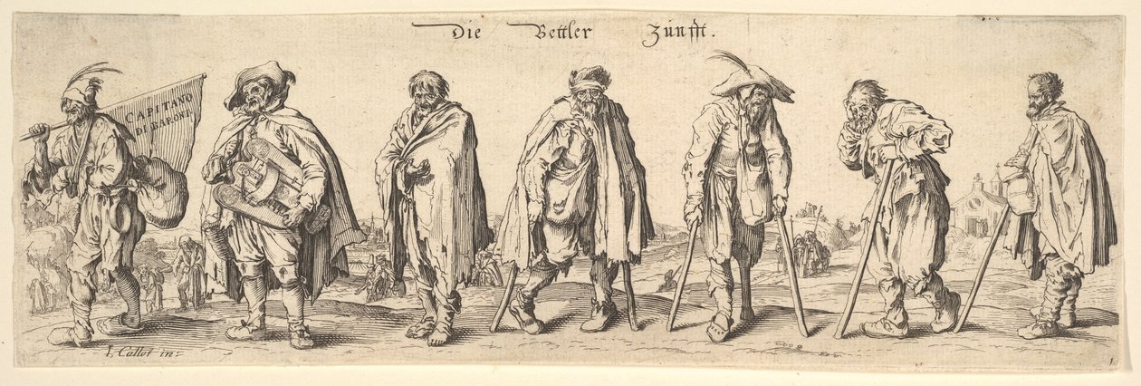 Kerjäläisten kilta Seitsemän kerjäläistä, 1630. tekijältä Wenceslaus Hollar