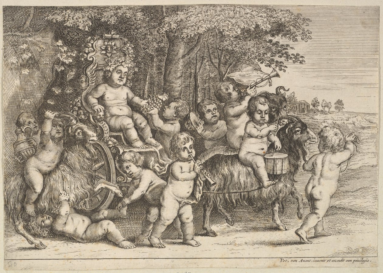 Yksitoista poikaa ja kolme vuohta, 1625-77. tekijältä Wenceslaus Hollar