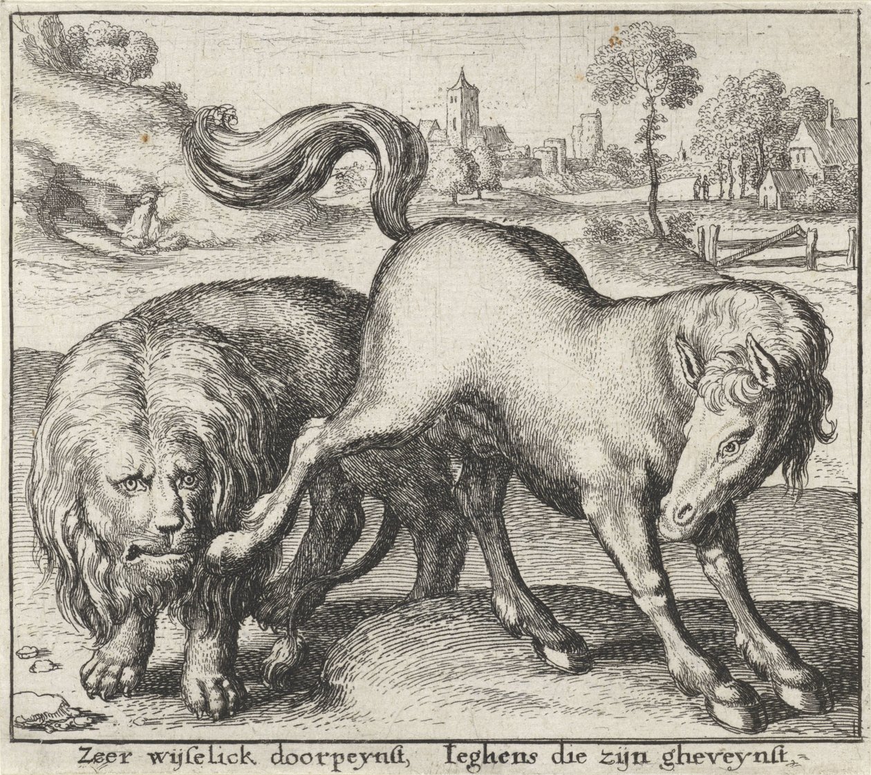 Fable of the Leijona ja ori Fables (sarjan nimi) tekijältä Wenceslaus Hollar
