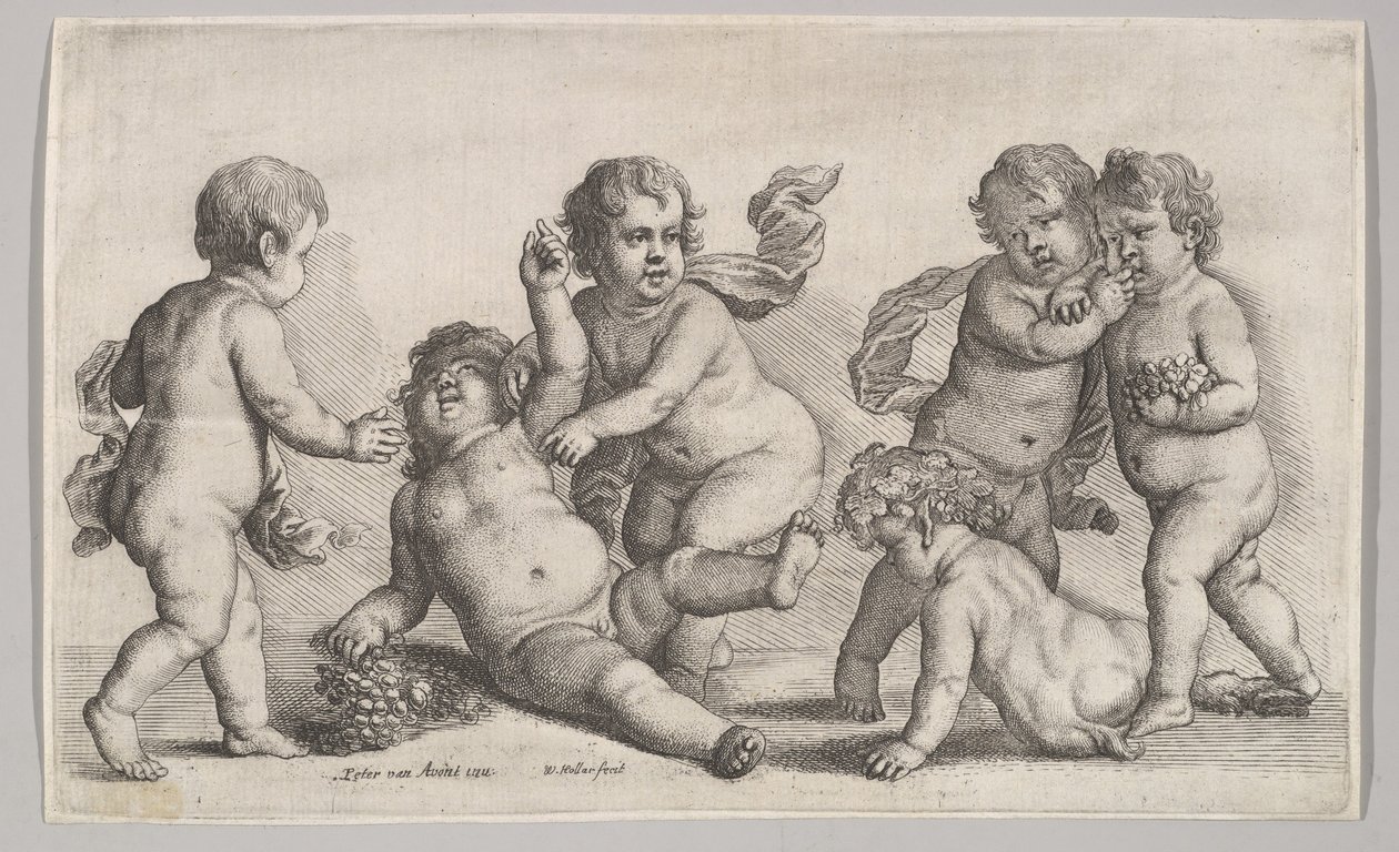 Viisi poikaa ja satyyri, 1625-77. tekijältä Wenceslaus Hollar