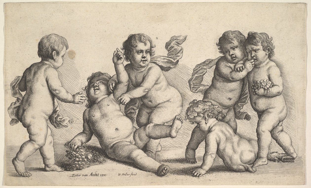 Viisi poikaa ja satyyri, 1646. tekijältä Wenceslaus Hollar