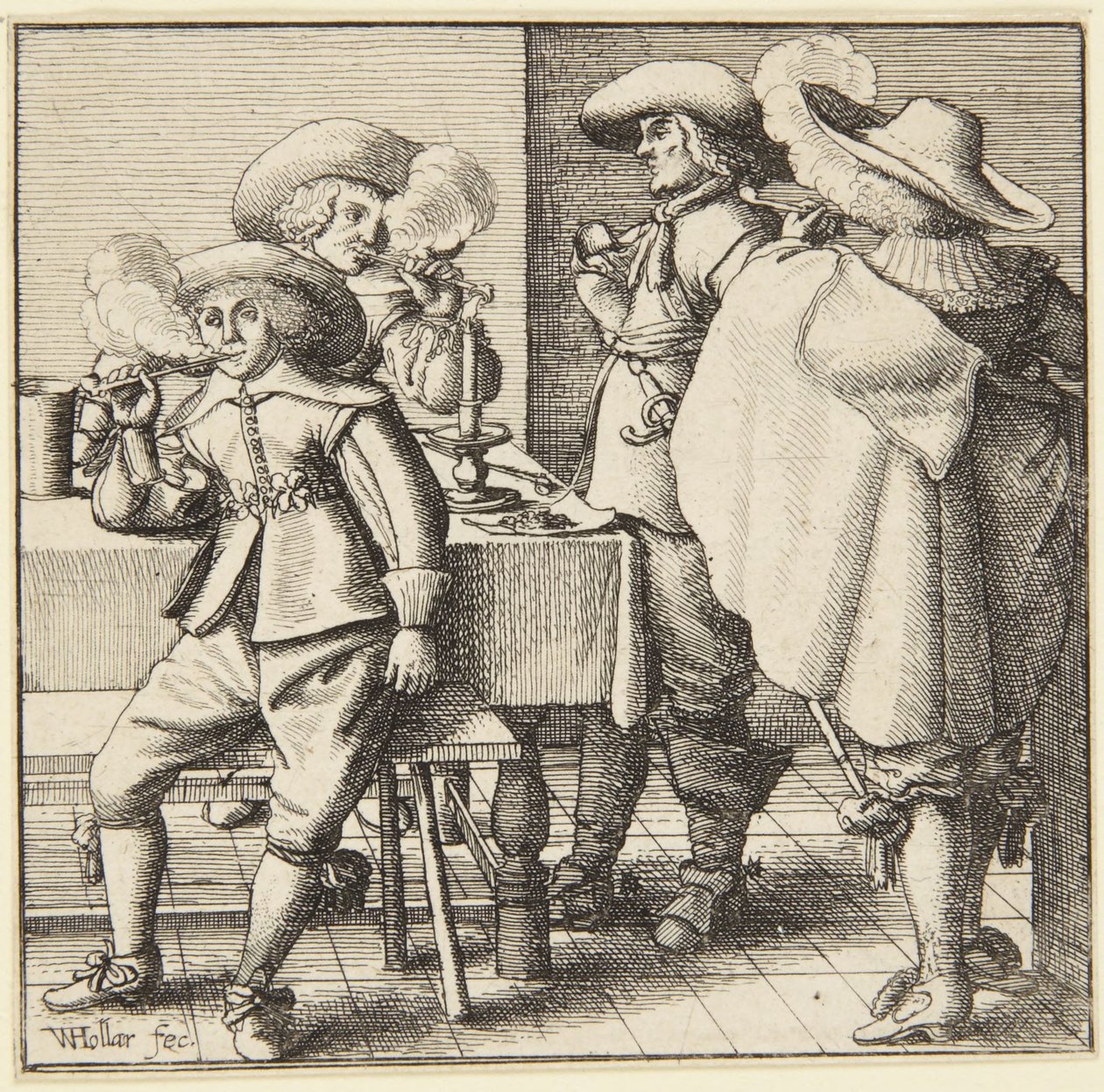 Neljä tupakoivaa miestä tekijältä Wenceslaus Hollar