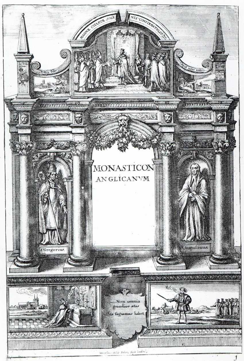 William Dugdalen "Monasticon Anglicanumin" etukappale, n. 1718-23 tekijältä Wenceslaus Hollar