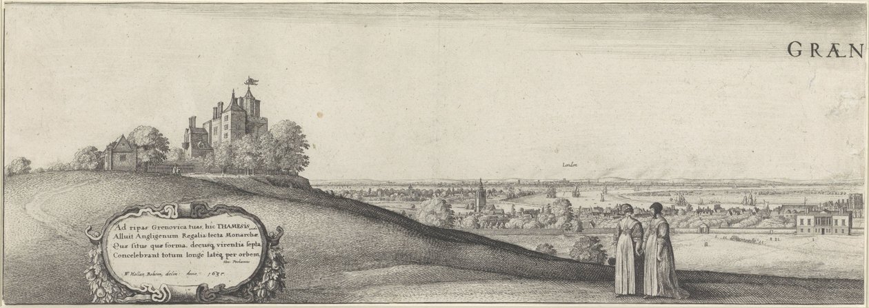 Näkymä Greenwichiin (vasen kilpi) Greenwich (otsikko esineessä) tekijältä Wenceslaus Hollar