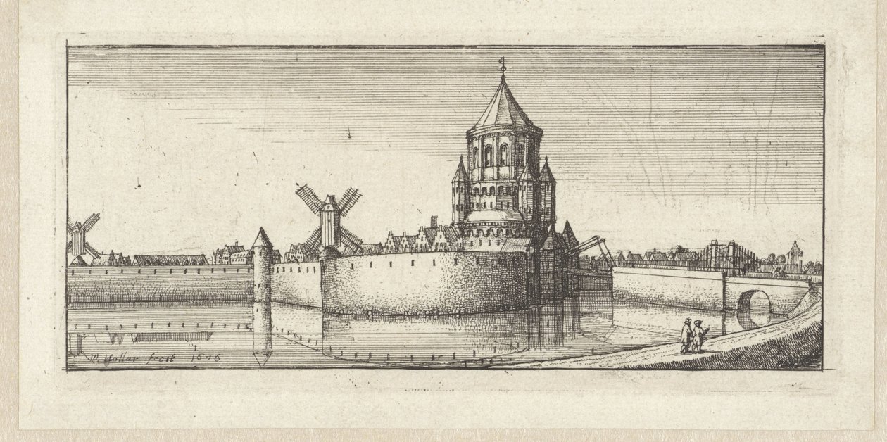 Näkymä Kleine Houtpoortille Haarlemissa tekijältä Wenceslaus Hollar