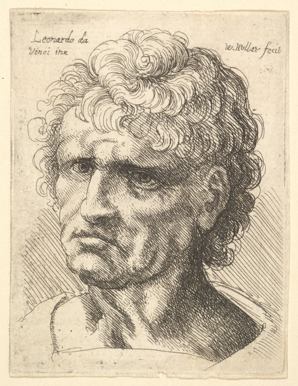 Miehen pää vakavalla ilmeellä, 1625-77. tekijältä Wenceslaus Hollar