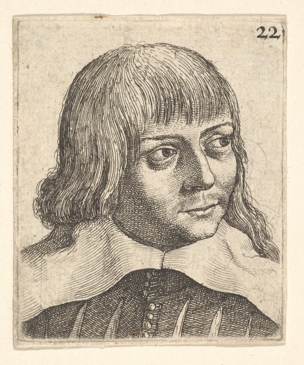 Nuoren miehen pää, hieman oikealle käännetty, 1625-77. tekijältä Wenceslaus Hollar