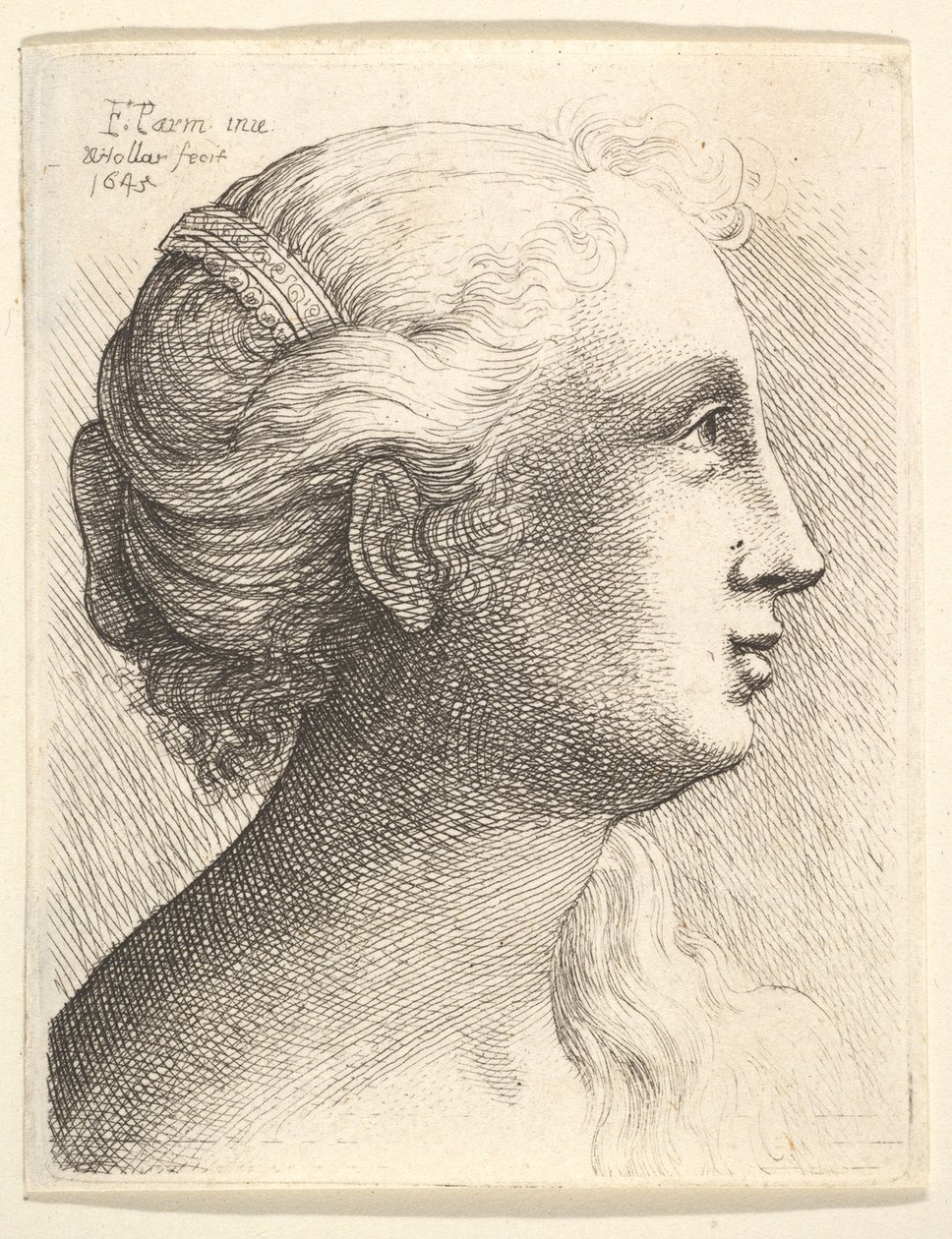 Nuoren naisen pää profiilissa oikealla, 1645. tekijältä Wenceslaus Hollar