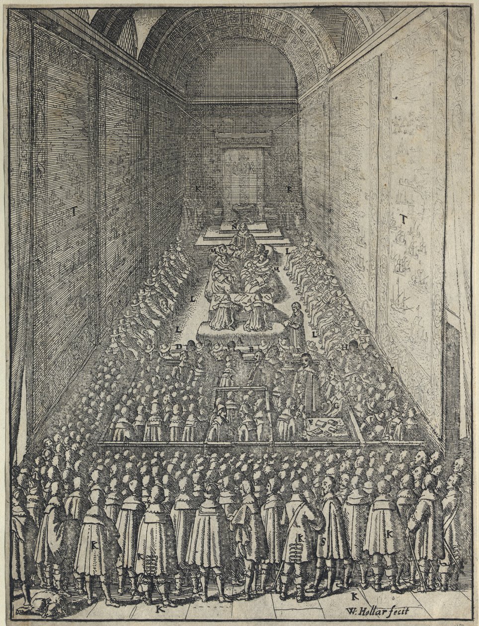 House of Lords, Westminsterin palatsi Lontoossa, noin 1650 (etsaus) tekijältä Wenceslaus Hollar