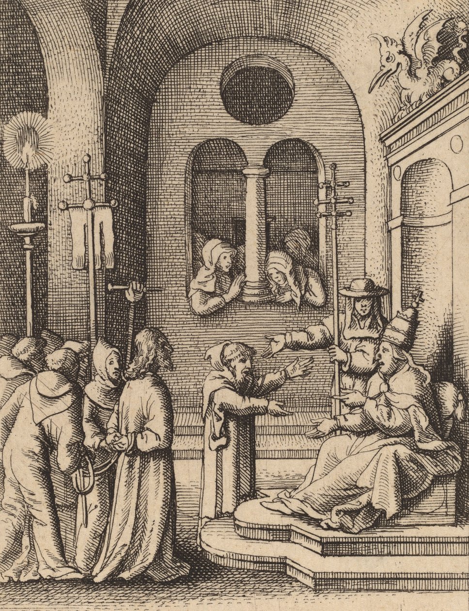 Jeesus taas ennen Kaifasta. tekijältä Wenceslaus Hollar