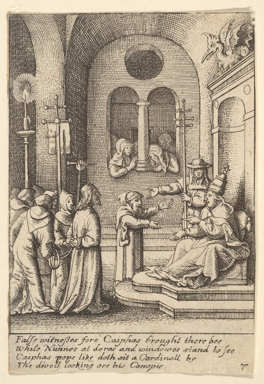 Jeesus jälleen ennen Kaifasta, 1625-77. tekijältä Wenceslaus Hollar