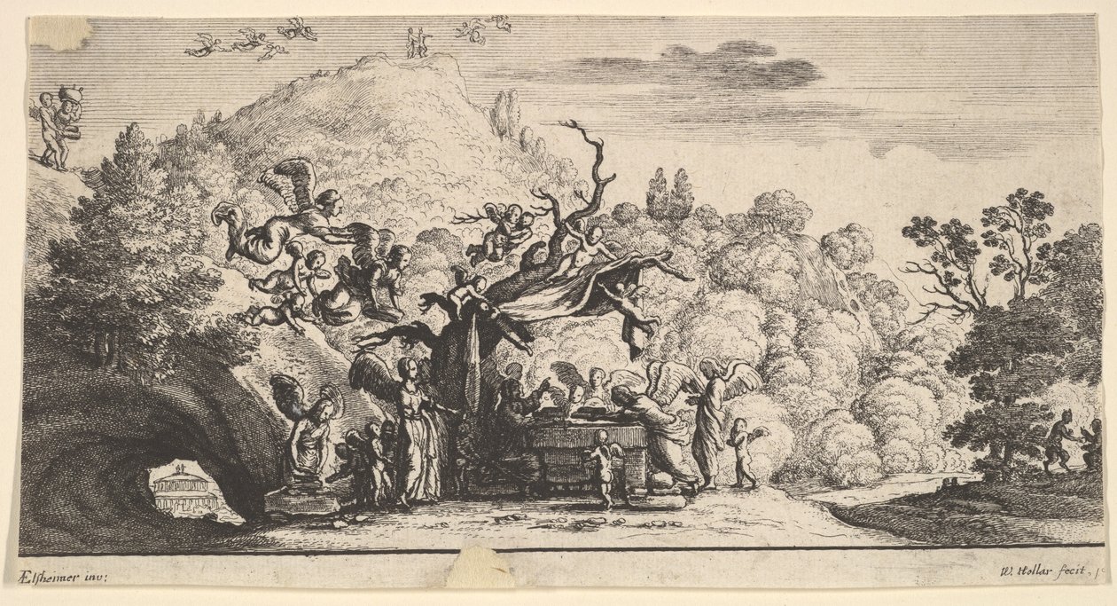 Jeesus palveli enkeleitä, 1652. tekijältä Wenceslaus Hollar