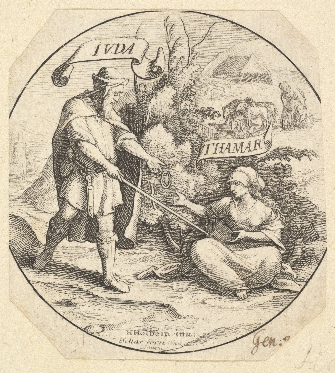 Juuda ja Tamar, 1640. tekijältä Wenceslaus Hollar