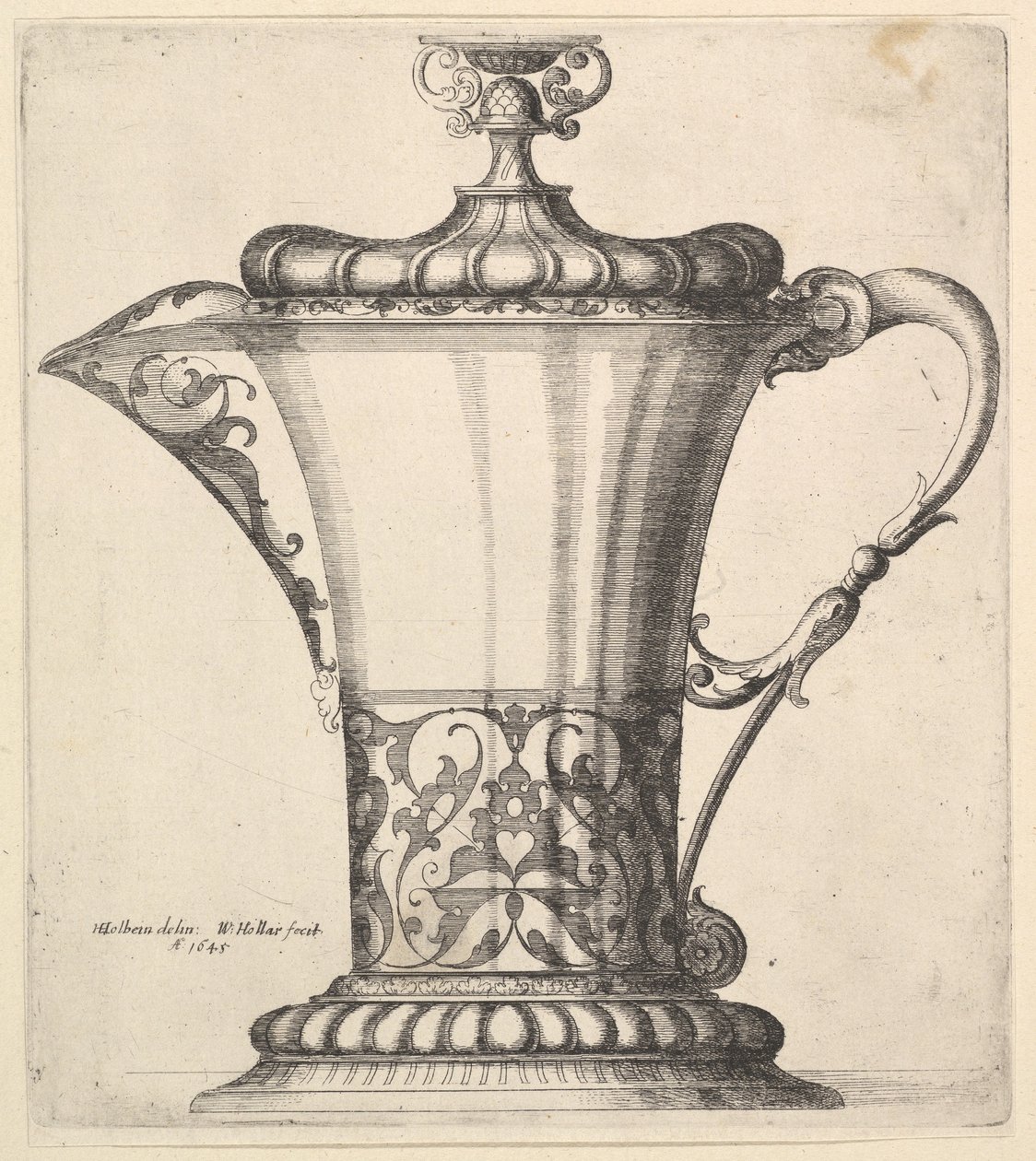 Kannu leveällä juoksuputkella, 1645. tekijältä Wenceslaus Hollar