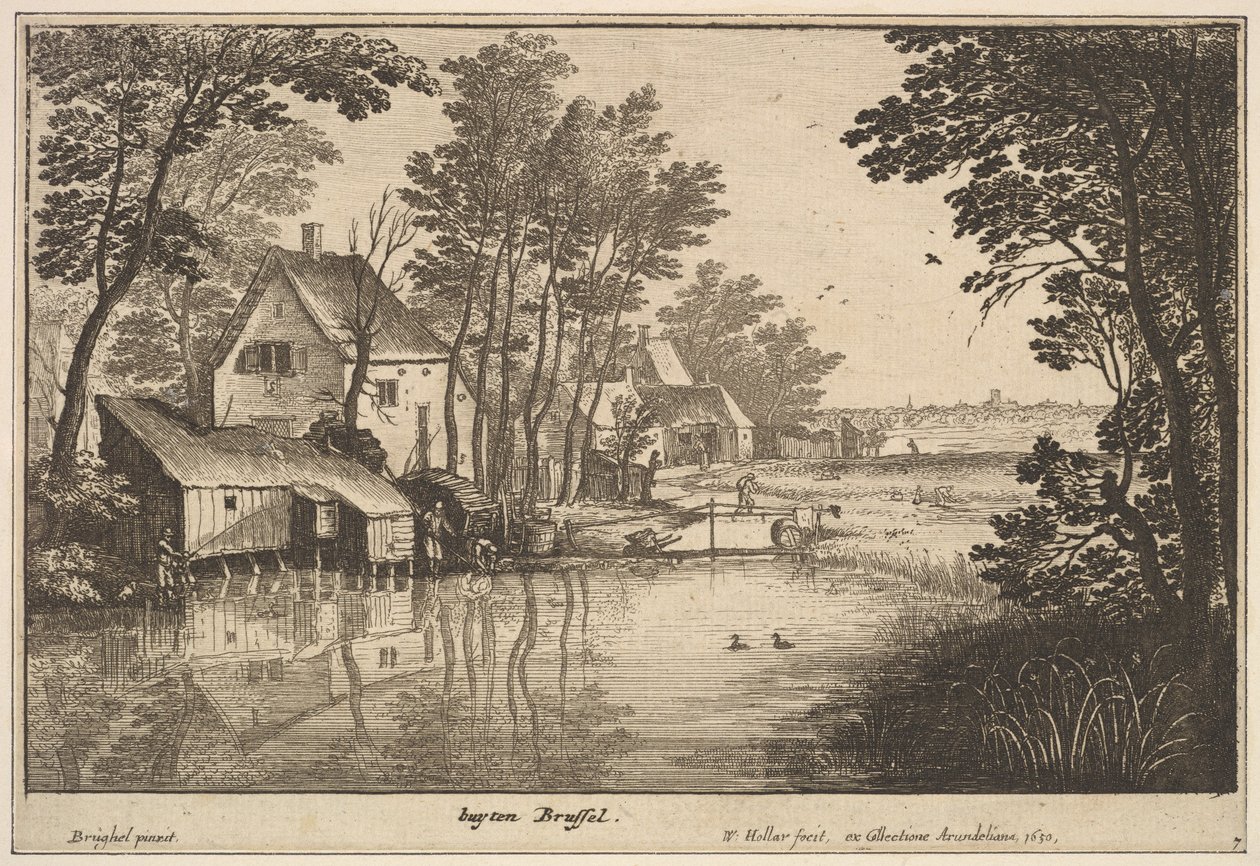 Maisema onkijan kanssa, 1650. tekijältä Wenceslaus Hollar