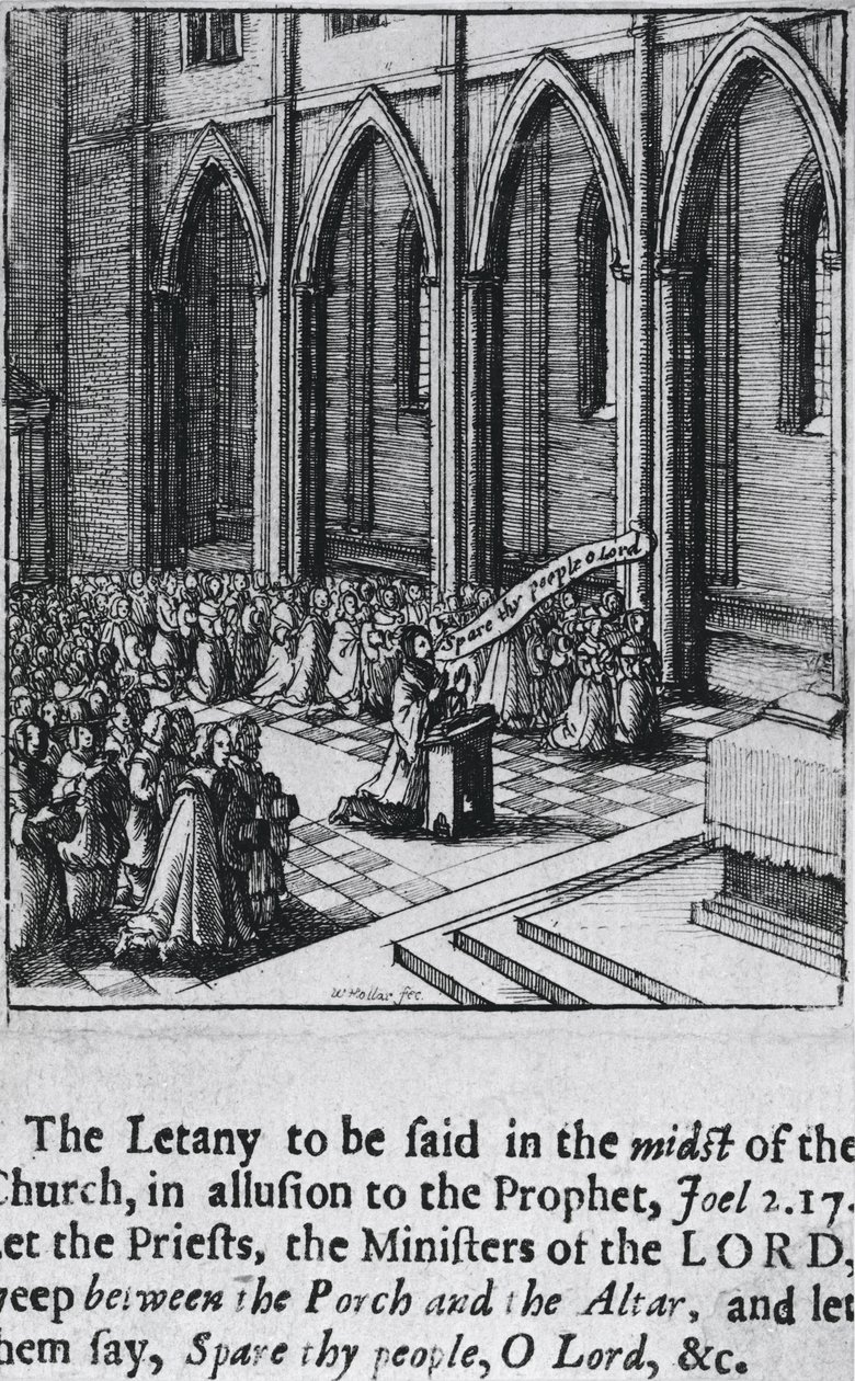 Litania kirkossa, n. 1655 (etsaus) tekijältä Wenceslaus Hollar