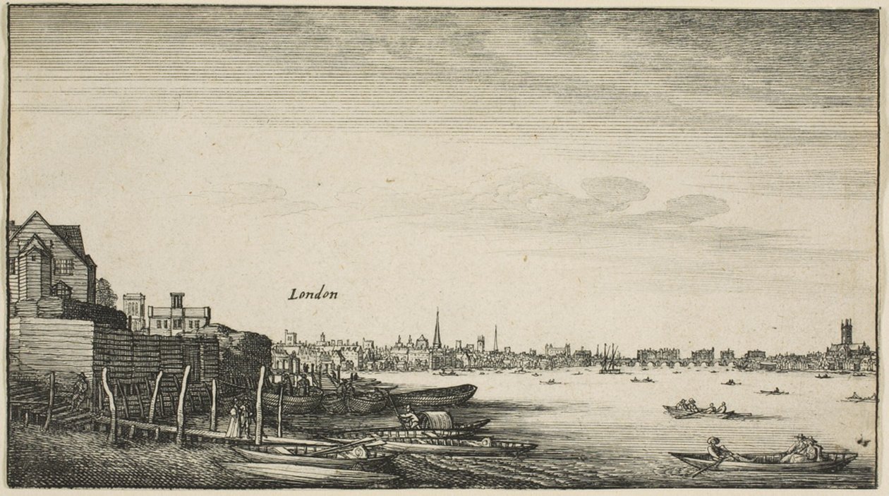 Lontoo Thames-joelta katsottuna Milford Starissa Arundel Housen alapuolella tekijältä Wenceslaus Hollar