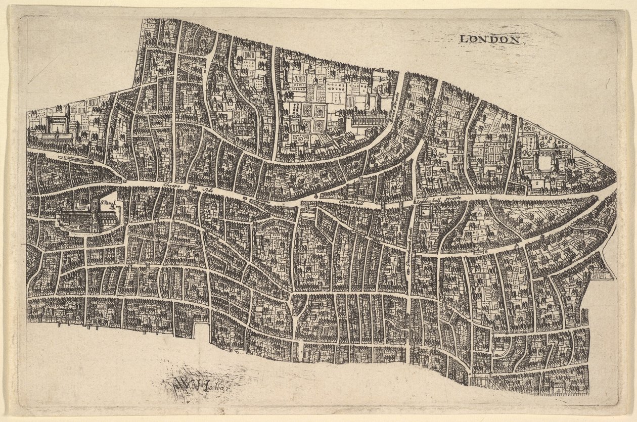 Lontoo ennen suurta tulipaloa, 1666-77. tekijältä Wenceslaus Hollar