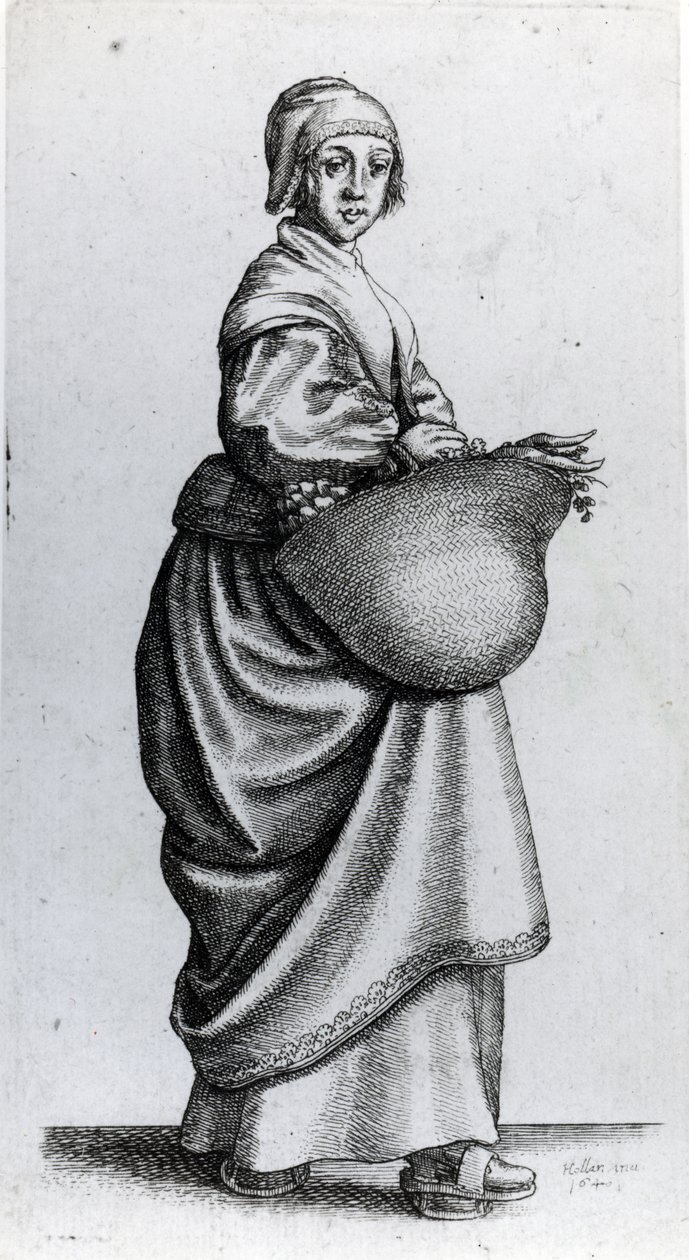 Torilta palaava piika, 1640 tekijältä Wenceslaus Hollar