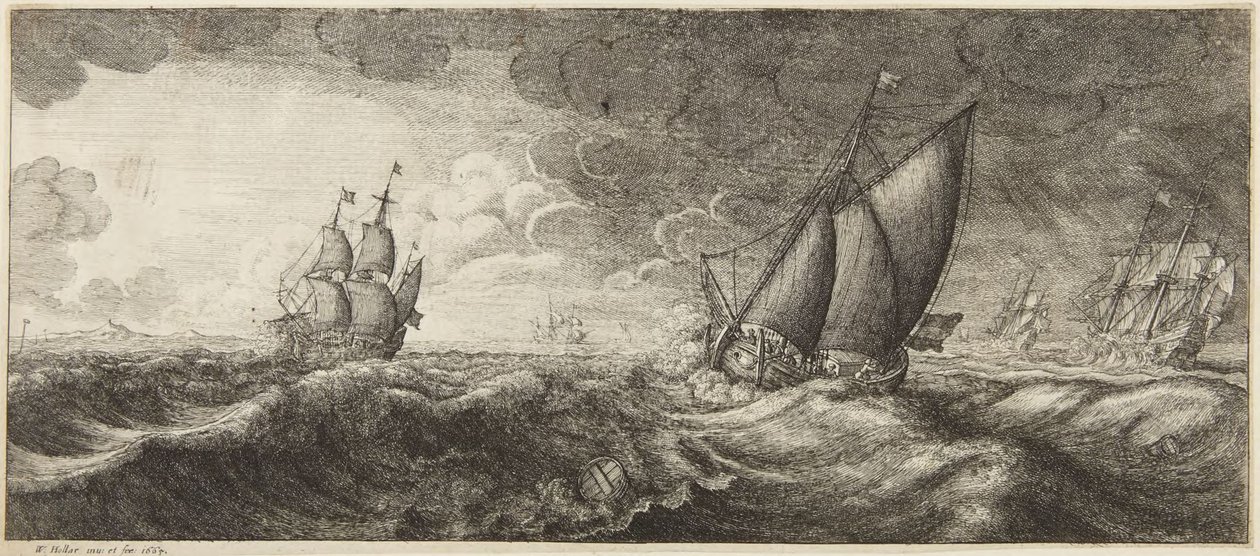 Myrskyinen merimaisema tekijältä Wenceslaus Hollar