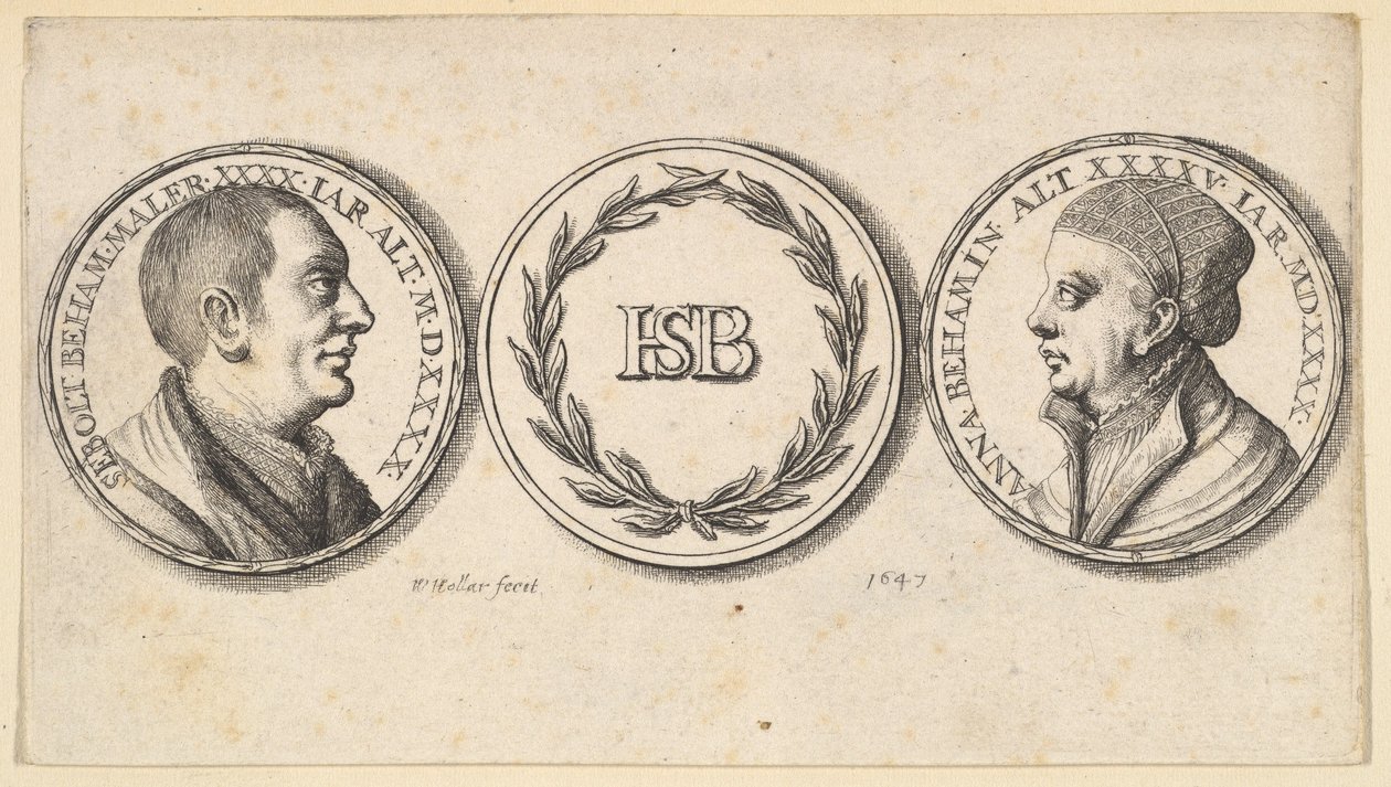 Medaljonit Sebald Behamin ja Anna Behamin muotokuvilla, 1647. tekijältä Wenceslaus Hollar