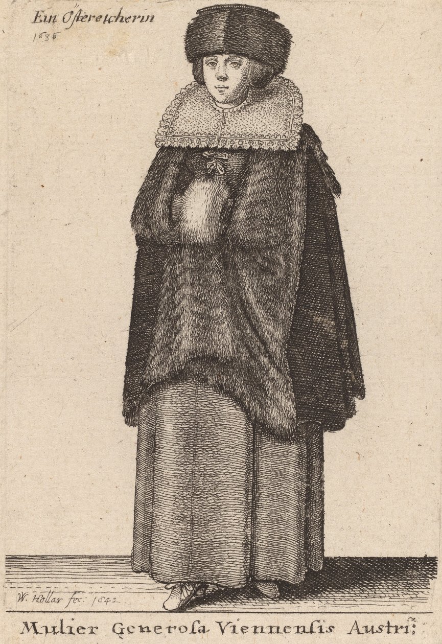 Etelä-Wienin antelias nainen, 1642. tekijältä Wenceslaus Hollar