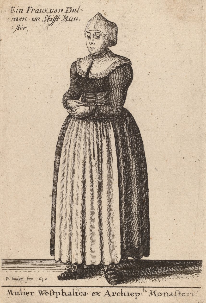 Westfalenin nainen Archiepin luostarista, 1643. tekijältä Wenceslaus Hollar