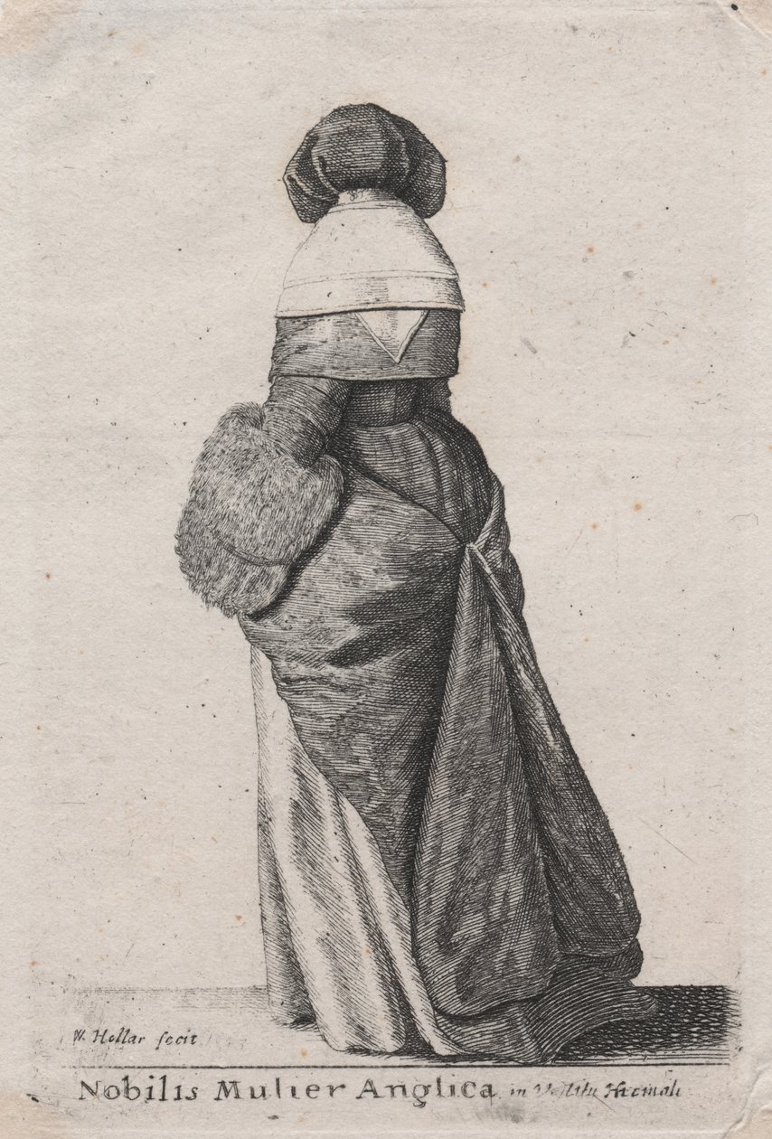 Jalo englantilainen nainen talvipuvussa, 1643 tekijältä Wenceslaus Hollar