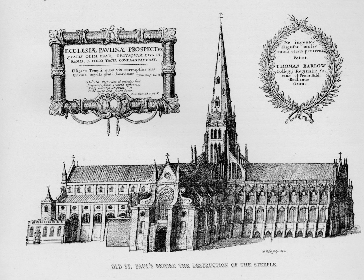 Vanha St Paulin katedraali ennen tornin tuhoa, 1657 1904 tekijältä Wenceslaus Hollar