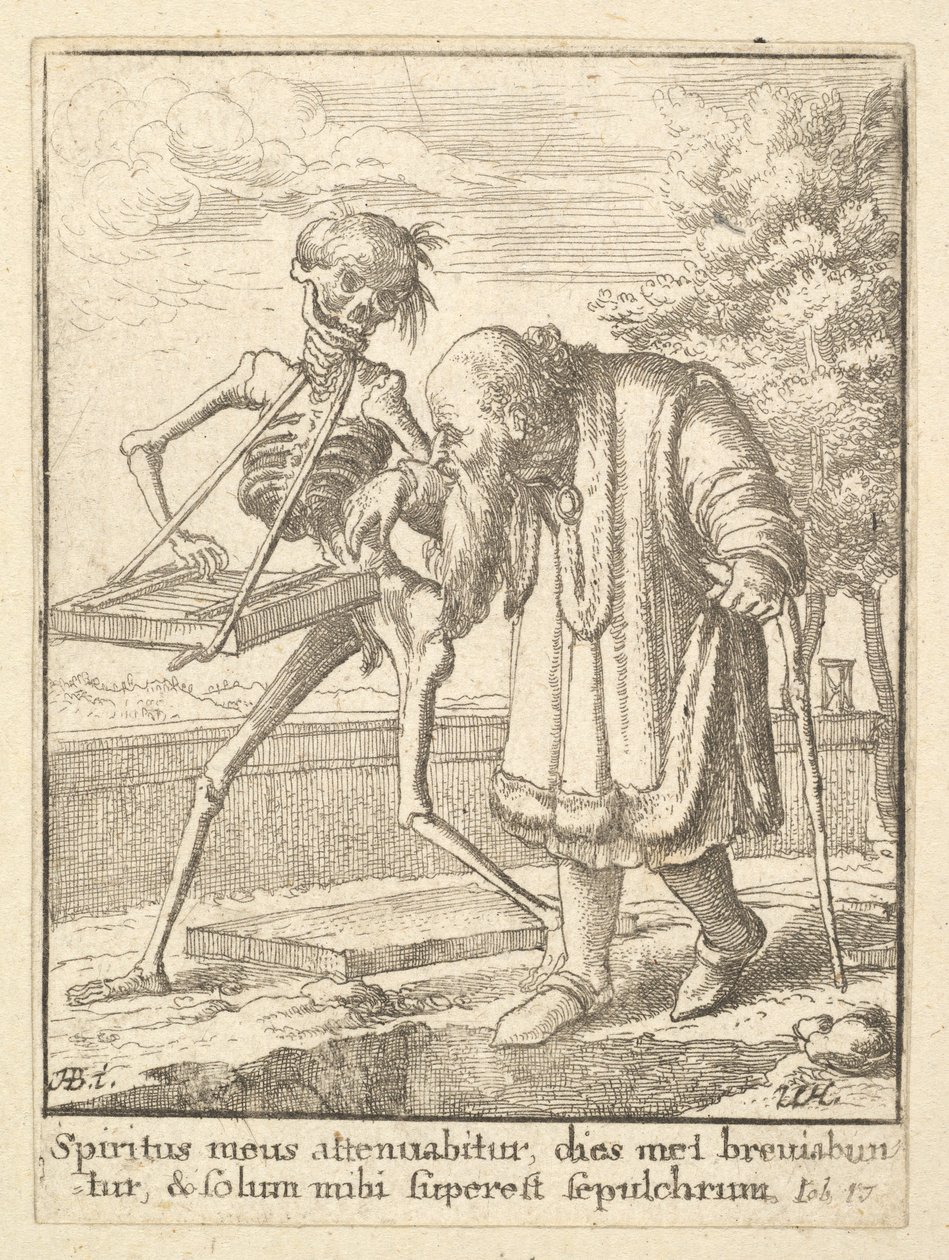 Vanha mies, Kuolemantanssista, 1651. tekijältä Wenceslaus Hollar