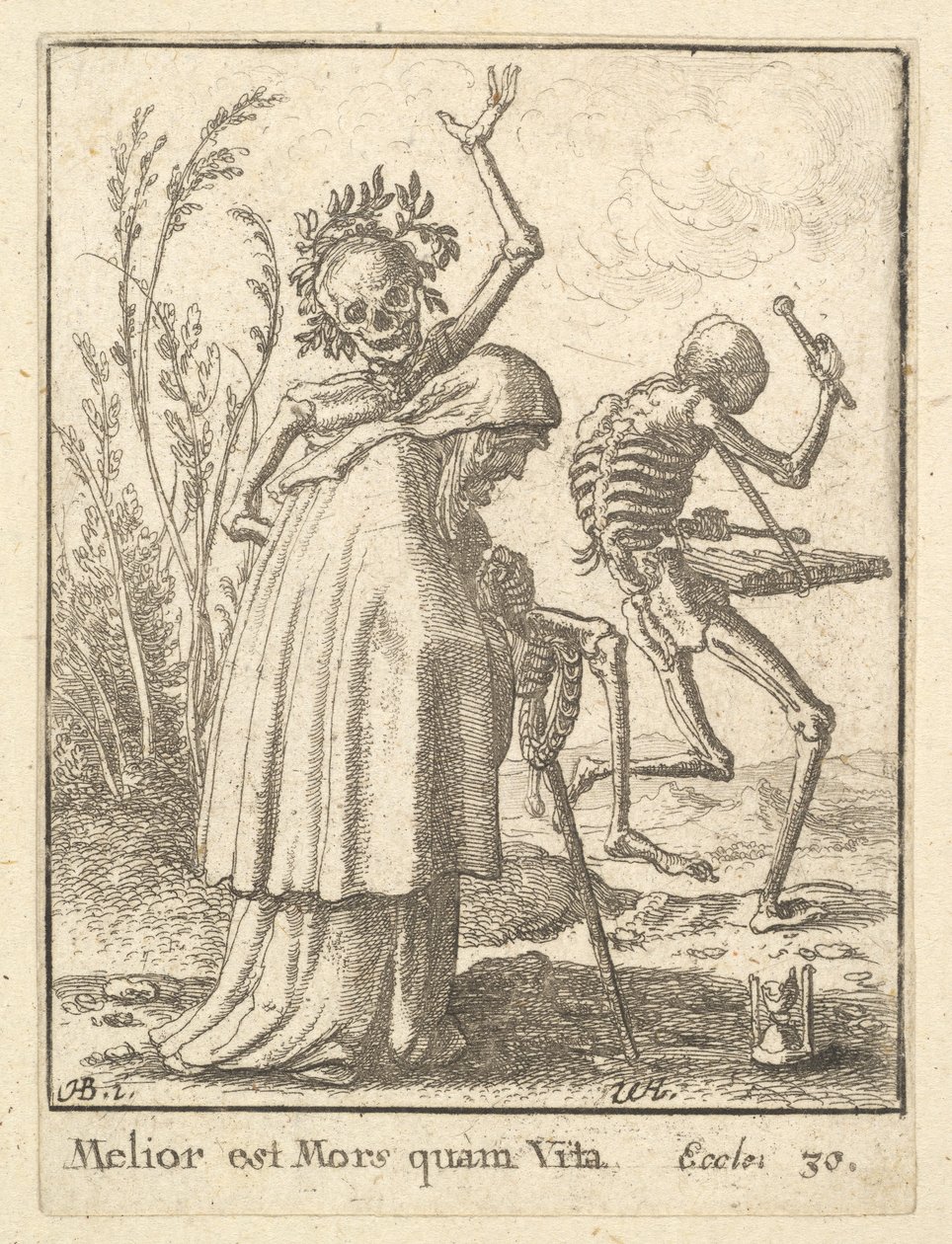 Vanha nainen, Kuolemantanssista, 1651. tekijältä Wenceslaus Hollar