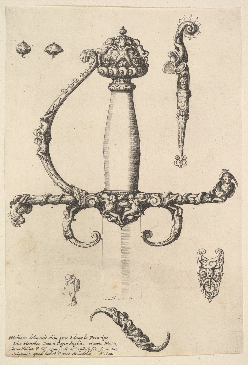 Koristeellinen miekan kädensija, 1642. tekijältä Wenceslaus Hollar
