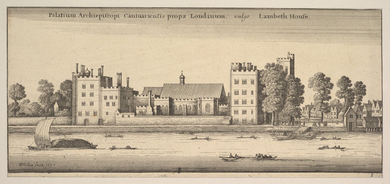 Canterburyn arkkipiispan palatsi lähellä Lontoon Lambeth Housea Lambeth House: P..., 1647 tekijältä Wenceslaus Hollar