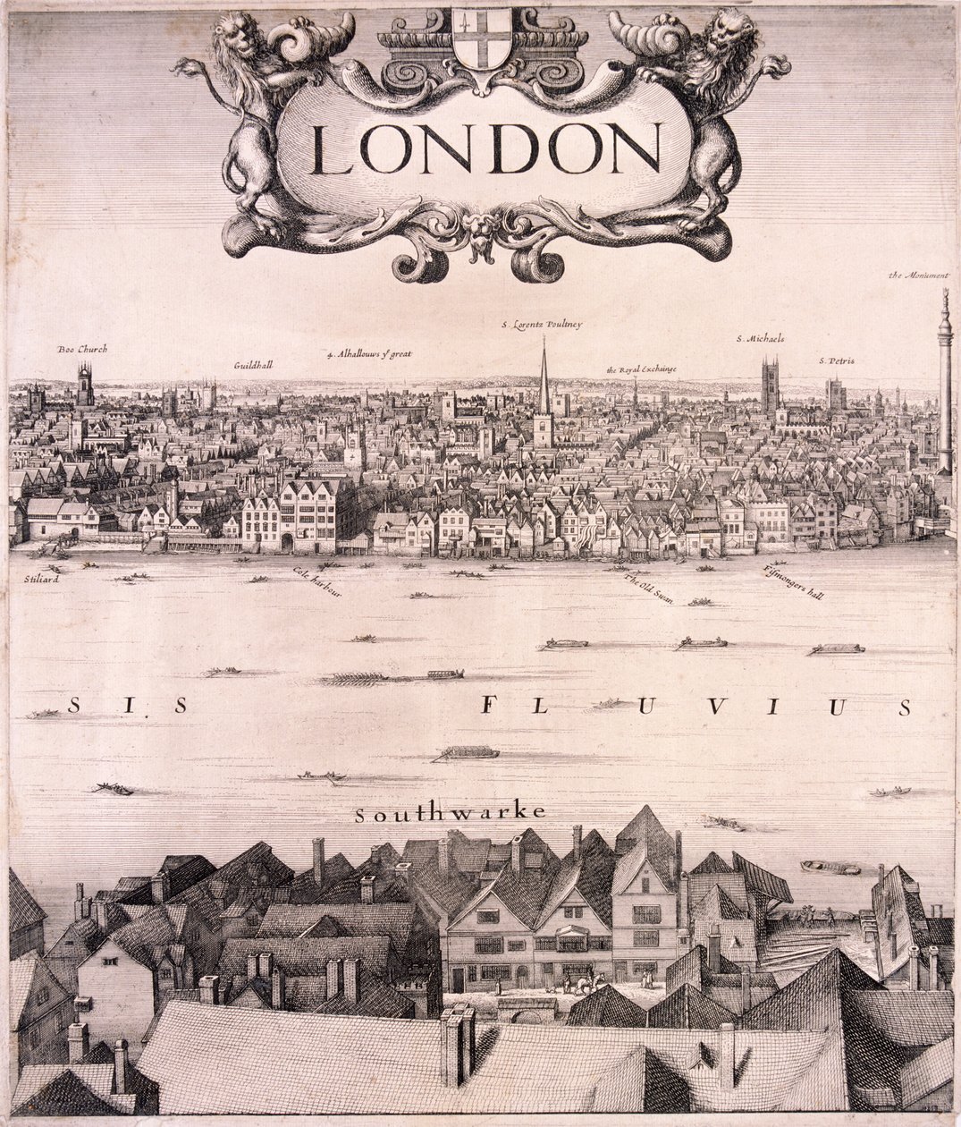 Panoraamanäkymä Lontooseen, c1670 tekijältä Wenceslaus Hollar