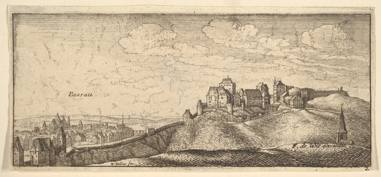 Passau, teoksesta "Saksalaisia näkymiä" tekijältä Wenceslaus Hollar