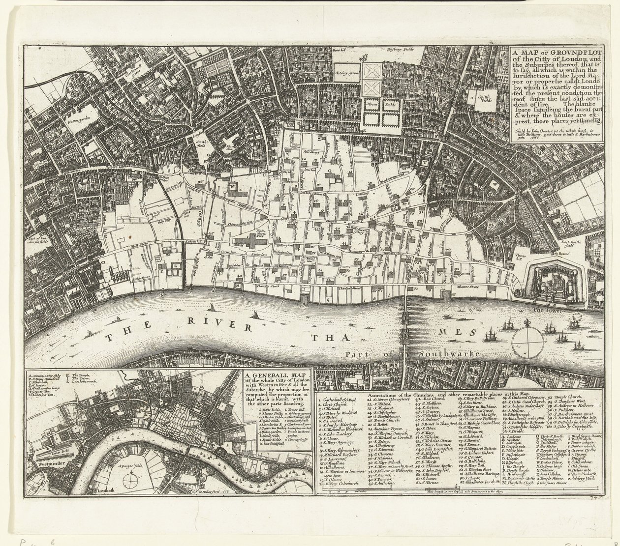 Lontoon kartta vuoden 1666 suuren tulipalon jälkeen Lontoon Cityn ja esikaupunkien kartta tai tontti (...) (otsikko esineessä) tekijältä Wenceslaus Hollar