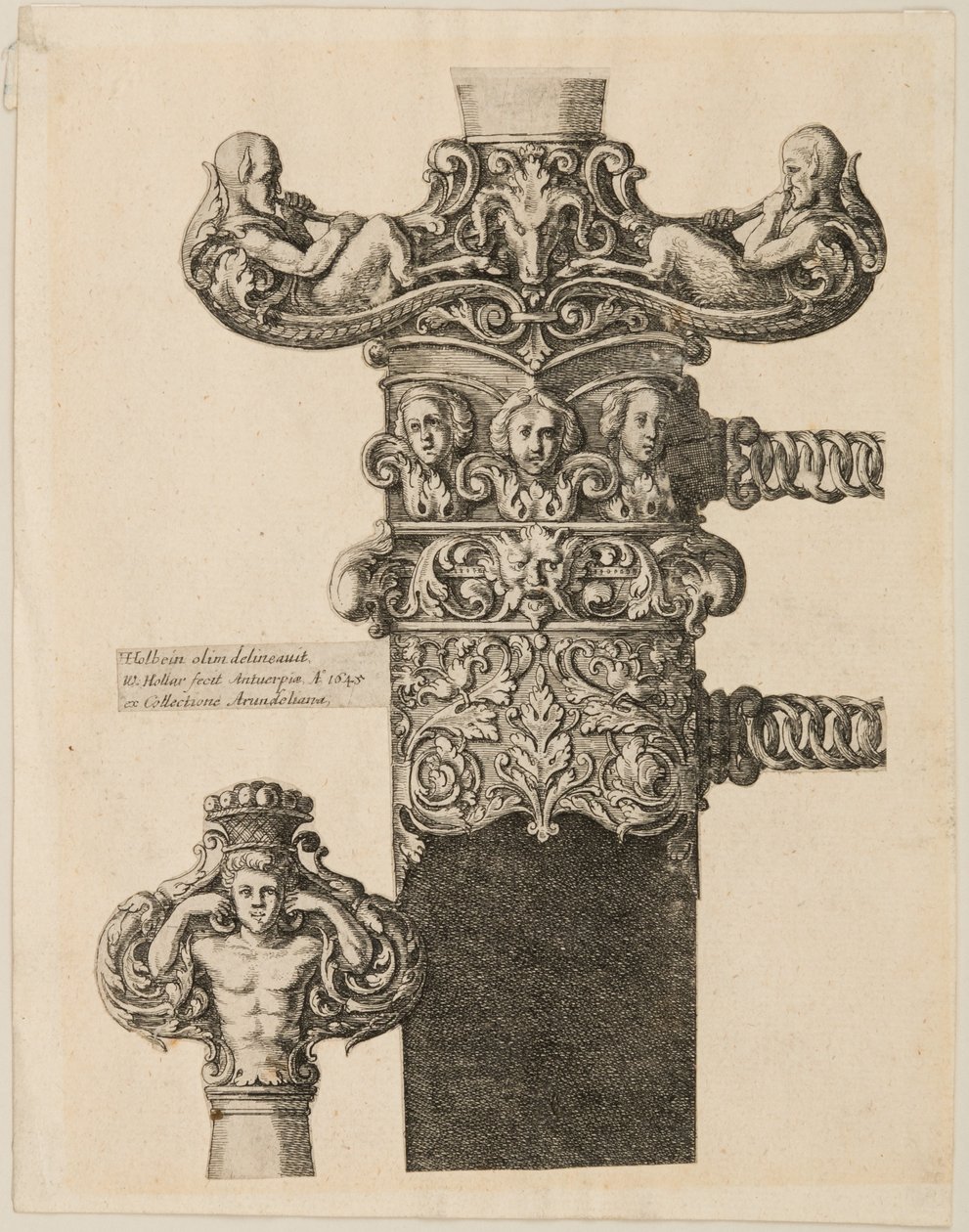Pommelin, quillonin ja medaljongin mallien vedos, 1645. tekijältä Wenceslaus Hollar
