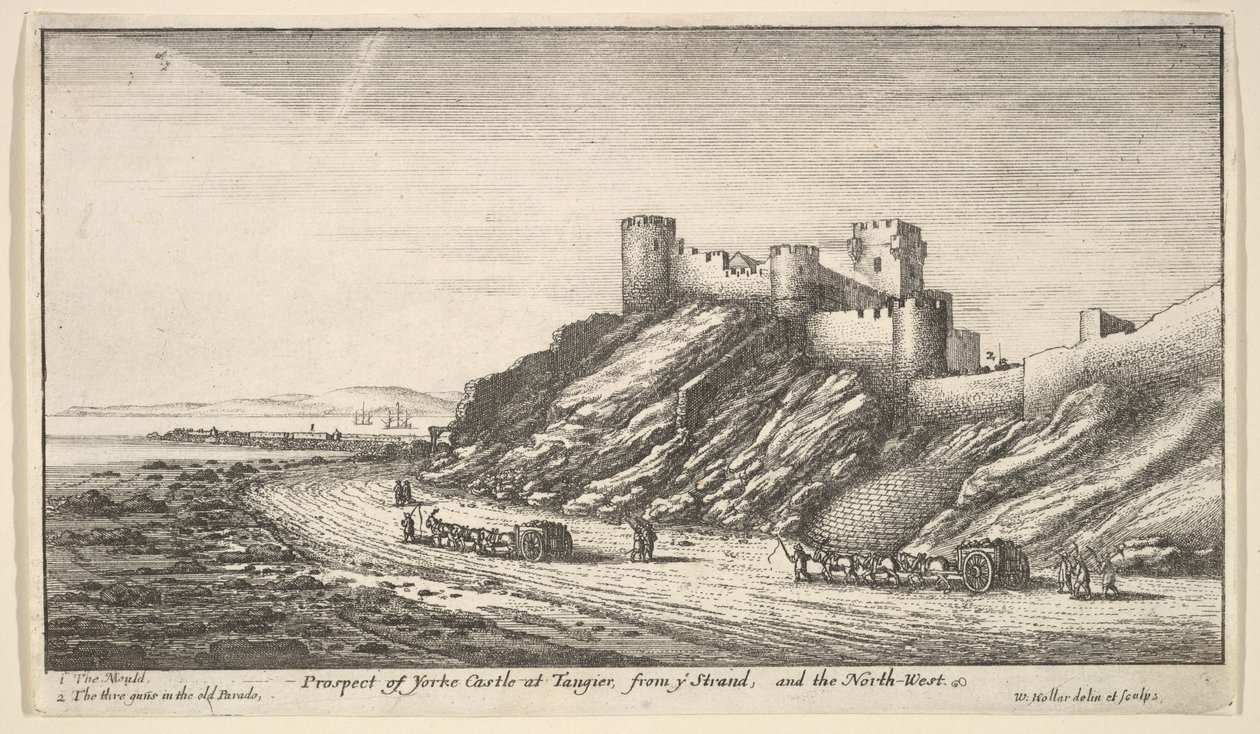 Yorken linnan näkymä Tangerissa, te Strandista ja luoteisosasta, 1669-73. tekijältä Wenceslaus Hollar