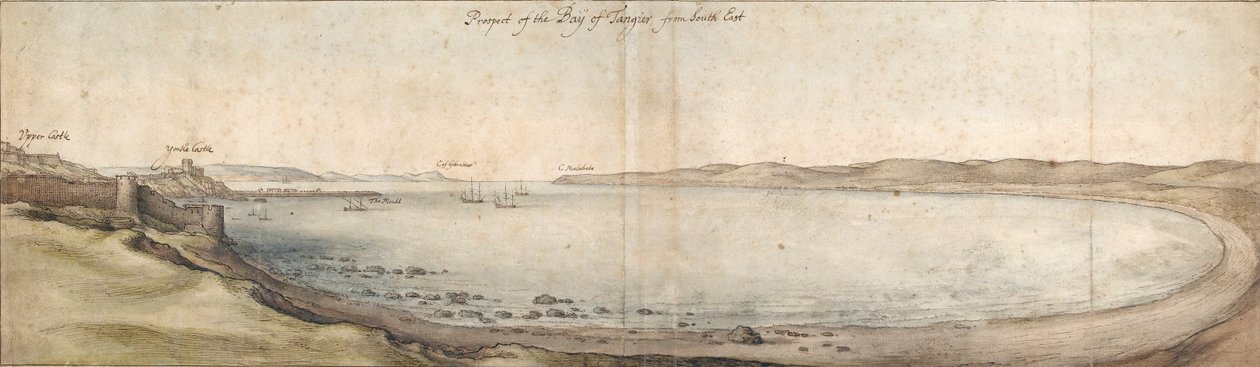 Näkymä Tangerin lahdelle kaakosta, 1600-luvun puoliväli tekijältä Wenceslaus Hollar