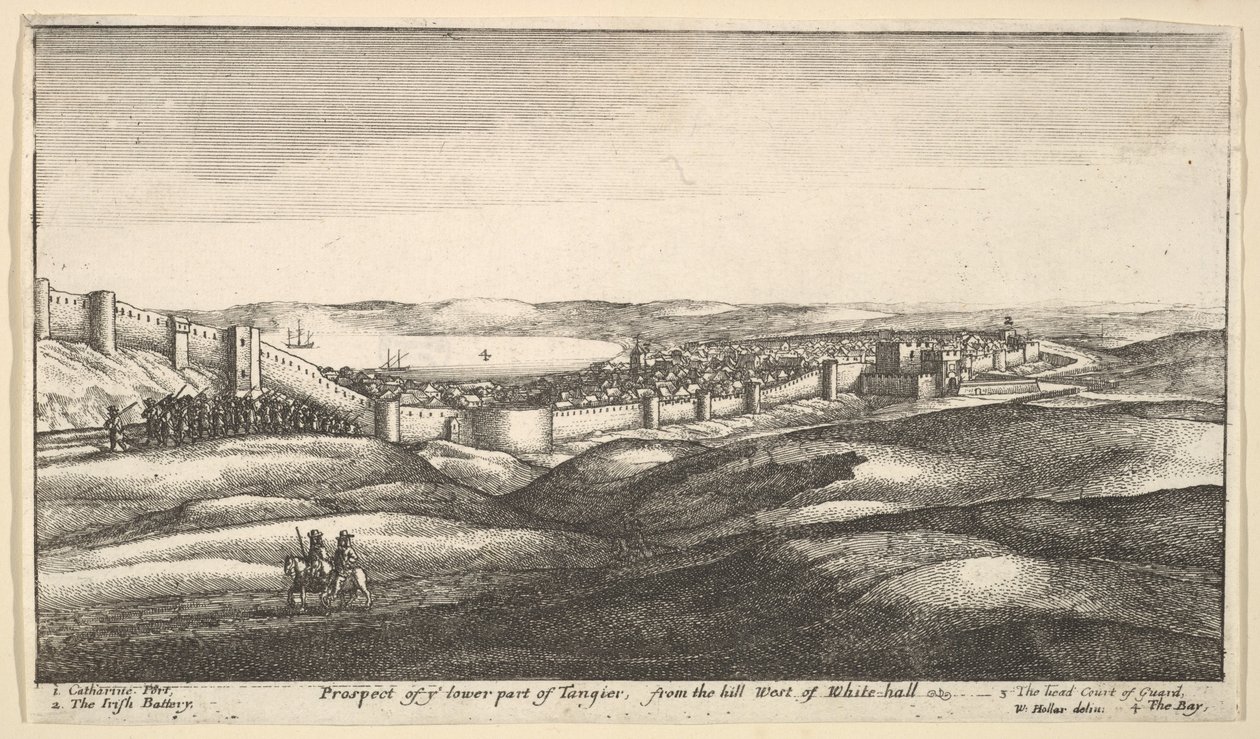 Näkymä Tangerin alaosaan White-hallin länsimäiseltä kukkulalta, 1669-73. tekijältä Wenceslaus Hollar